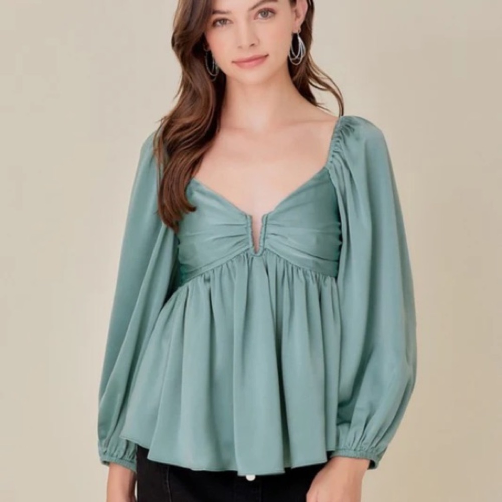 Teal Lace Up Back Peplum Top